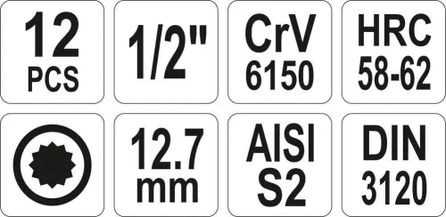 Yato bit dugókulcs készlet 12 részes Spline 1/2" M5-M17 CrV