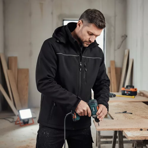 Yato munkavédelmi softshell kabát kapucnival fekete XL-es méret 3 zsebes