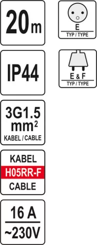 Yato kábeldob 20 m 3 x 1,5 mm2