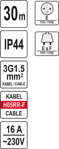 Yato kábeldob 30 m 3 x 1,5 mm2
