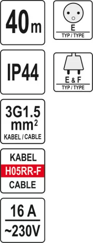 Yato kábeldob 40 m 3 x 1,5 mm2