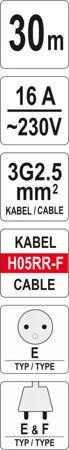 Yato kábeldob 30 m 3 x 2,5 mm2
