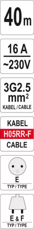 Yato kábeldob 40 m 3 x 2,5 mm2