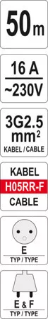 Yato kábeldob 50 m 3 x 2,5 mm2