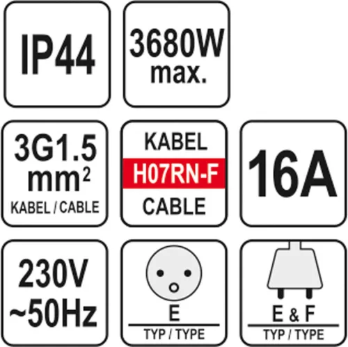 Yato hosszabbító lengőkábel gumiszigetelt 3 dugalj 20 m 3 x 1,5 mm2
