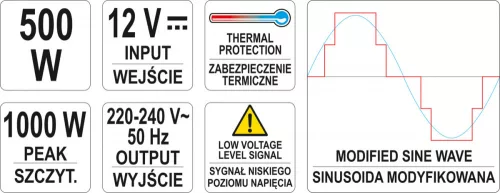 Yato feszültségadapter inverter 12V->230V 500W