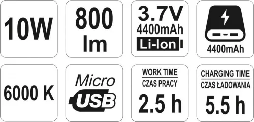 Yato akkus LED reflektor 3,7 V (akku+töltő)