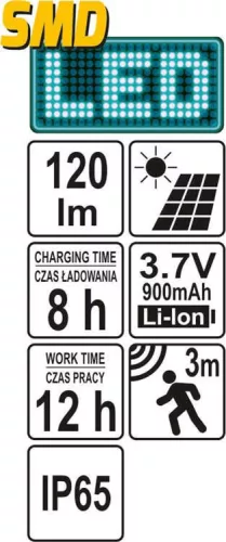 Yato napelemes fali LED lámpa mozgásérzékelős