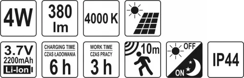 Yato napelemes LED lámpa mozgásérzékelős 4W