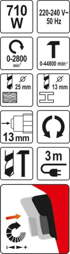Yato elektromos ütvefúró 13 mm 710 W