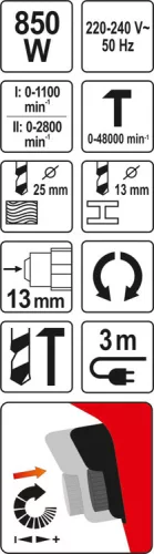 Yato elektromos ütvefúró 13 mm 850 W