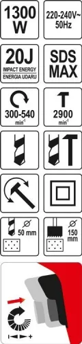 Yato elektromos fúrókalapács SDS-Max 20 J 1300 W