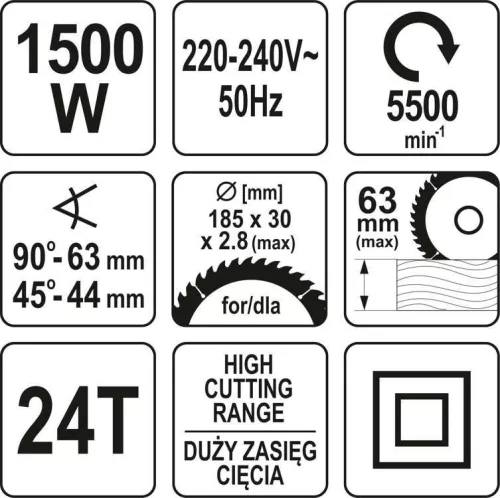 Yato elektromos körfűrész 185 mm 1500 W