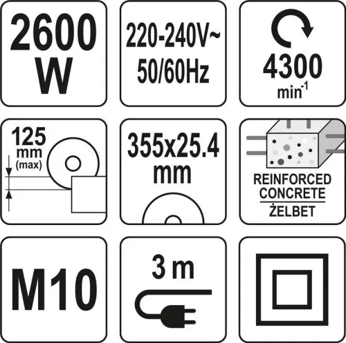 Yato elektromos betonvágó 350 mm 2600 W