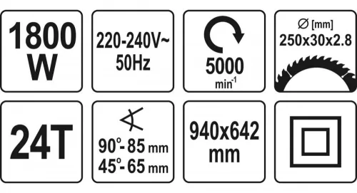 Yato elektromos asztali körfűrész 250 mm 1800 W