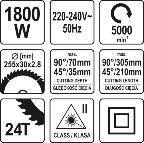 Yato elektromos gérvágó lézeres 255 mm 1800 W