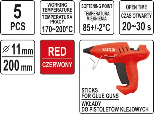 Yato ragasztórúd 11 x 200 mm, piros, 5db