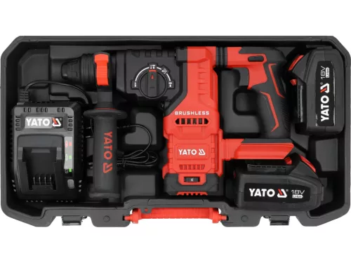 Yato akkus fúrókalapács 18V, szénkefementes, SDS plus, 2x4Ah akkuval és töltővel