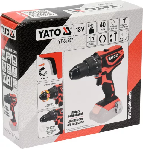 Yato akkus ütvefúró-csavarozó 40 Nm 18 V Li-Ion (akku + töltő nélkül)