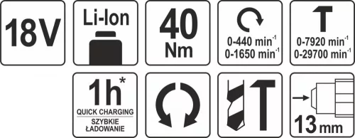 Yato akkus ütvefúró-csavarozó 40 Nm 18 V Li-Ion (akku + töltő nélkül)