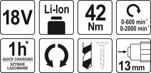 Yato akkus fúrócsavarozó 42 Nm szénkefe nélküli 18 V Li-Ion (akku + töltő nélkül)