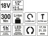 Yato akkus ütvecsavarozó 18 V Li-ion+4fej 300Nm (akku és töltő nélkül)