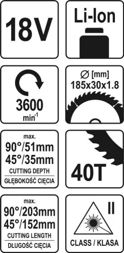 Yato akkus lézeres gérvágó 185 mm 18 V Li-Ion (akku + töltő nélkül)