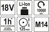 Yato Akkus sarokcsiszoló 125 mm 18 V Li-Ion (akku + töltő nélkül)