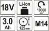 Yato Akkus sarokcsiszoló 125 mm 18 V Li-Ion (2 x 3,0 Ah akku + töltő)