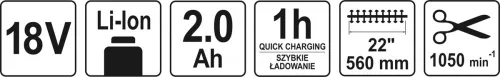 Yato akkus sövényvágó 18 V (1 x 2,0 Ah akku + töltő)