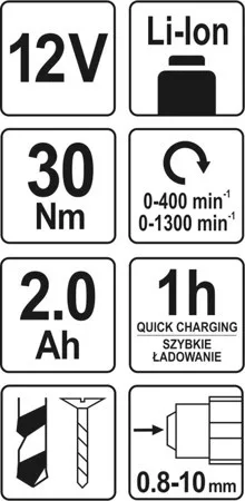 Yato akkus fúrócsavarozó 30 Nm 12 V Li-Ion (1 x 2,0 Ah akku + töltő)