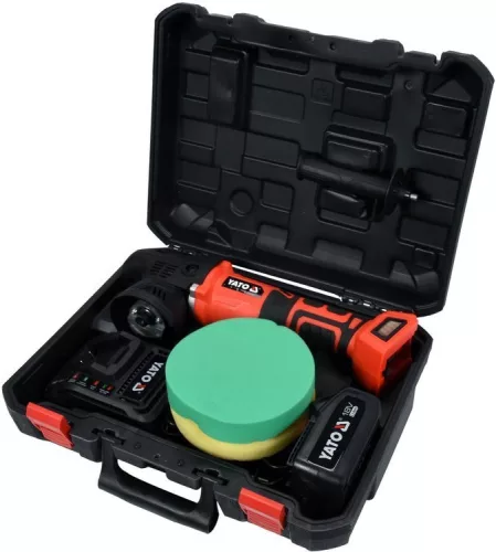 Yato akkus excenter polírozó 150 mm szénkefe nélküli 18 V Li-Ion (1 x 3,0 Ah akku + töltő)