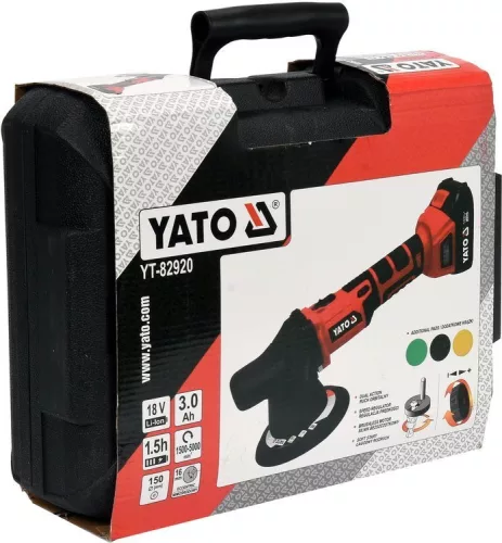 Yato akkus excenter polírozó 150 mm szénkefe nélküli 18 V Li-Ion (1 x 3,0 Ah akku + töltő)