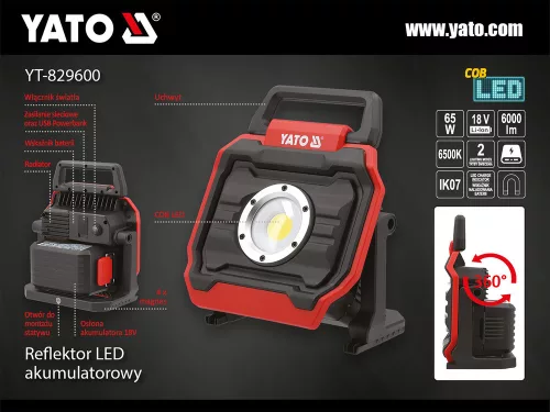 Yato akkus LED reflektor 6000 lumen 18 V