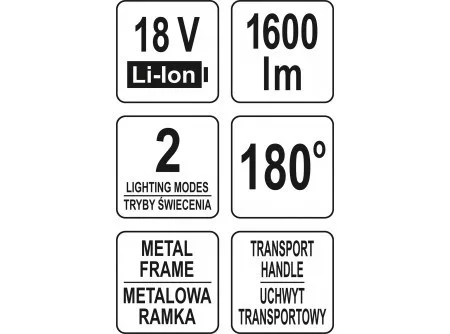 Yato akkus LED reflektor 1600 lumen 18 V Li-Ion (akku + töltő nélkül)