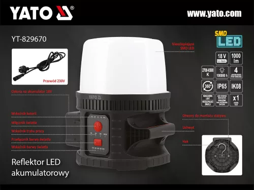 Yato akkus LED lámpa 10000 lm 360 fok 18 V
