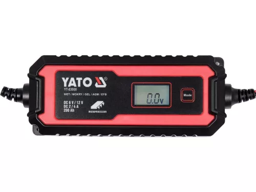 Yato akkumulátor töltő 6/12 V 2/4 A max. 200 Ah LCD kijelző