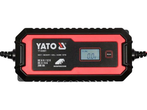 Yato akkumulátor töltő 6/12 V 2/8 A max. 200 Ah LCD kijelző