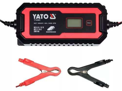 Yato akkumulátor töltő 6/12 V 2/8 A max. 200 Ah LCD kijelző