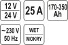 Yato akkumulátor töltő 12-24 V / 25 A / 170-350 Ah