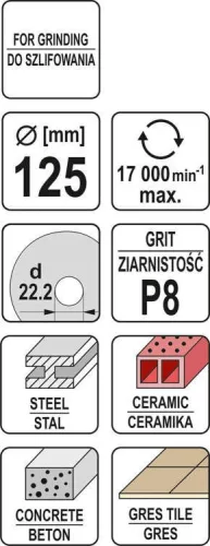 Yato univerzális csiszolókorong 125 x 22,2 mm / P8