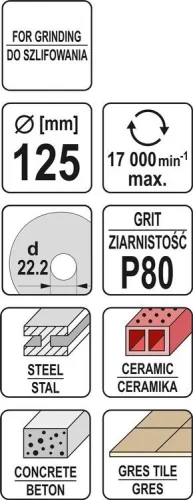 Yato univerzális csiszolókorong 125 x 22,2 mm / P80