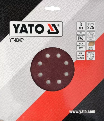 Yato tépőzáras fíbertárcsa 225 mm / P60 (3 db/cs)