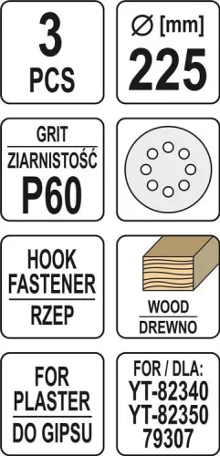 Yato tépőzáras fíbertárcsa 225 mm / P60 (3 db/cs)