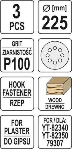 Yato tépőzáras fíbertárcsa 225 mm / P100 (3 db/cs)