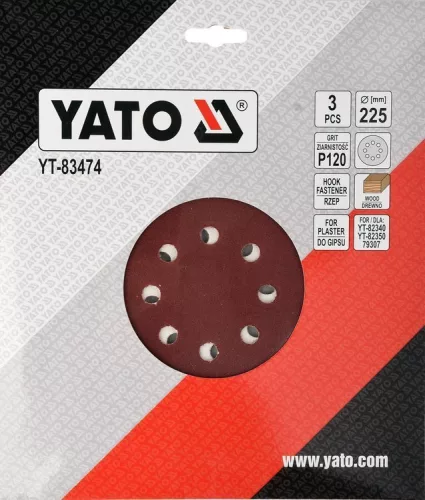 Yato tépőzáras fíbertárcsa 225 mm / P120 (3 db/cs)