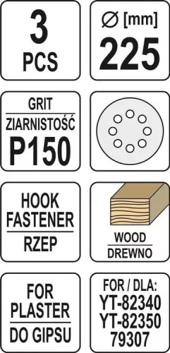 Yato tépőzáras fíbertárcsa 225 mm / P150 (3 db/cs)