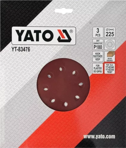 Yato tépőzáras fíbertárcsa 225 mm / P180 (3 db/cs)