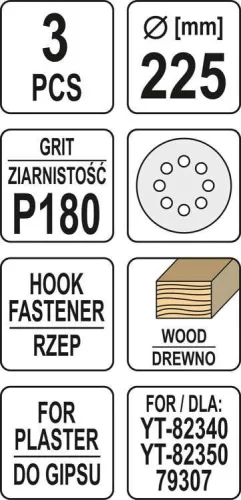 Yato tépőzáras fíbertárcsa 225 mm / P180 (3 db/cs)