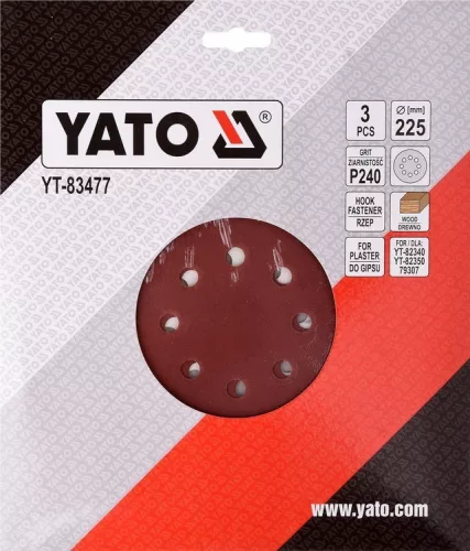Yato tépőzáras fíbertárcsa 225 mm / P240 (3 db/cs)